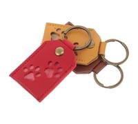 GLEAVI 3Pcs Pet Hair Storage Keychain Set with Square Pendant, Dog and Cat Hair Keepsake Memorial Keyring for Pet Owners, Brown Red Print Design