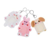 GLEAVI 3pcs Plush Animal Card Holder Keychain Set - Fuzzy Photocard Sleeve with ID Badge Cover for Students - Cute K-Pop Card Organizer Pendant (Brown Dog, Long-Haired Cat, Bunny)