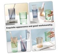GLEAVI 3pcs Transparent Striped Toothbrush Holder Cups Reusable Tumblers for Household Bathroom Storage Portable Mouthwash Cups in Green Yellow Blue Stackable Design