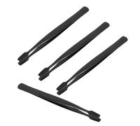 GLEAVI 4Pcs Black Stainless Steel Stamp Tweezers with Straight Flat Tip, Precision Non-Magnetic Philatelic Tongs for Stamp Collectors and Hobby Handling