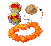 GLEAVI 4Pcs Hawaiian Porch Goose Decoration Set Tropical Outfit with Flower Wreath Straw Hat Sunglasses for Garden Home Beach Events Holiday Celebrations