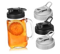 GLEAVI 4pcs Mason Jar Pour Lids with Handle Reusable Wide Mouth Canning Lids for Easy Pouring Compatible with Standard Mason Jars Flip Cap Design for Dressings Black Gray