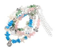 GLEAVI 4PCS Ocean Animal Charm Bracelets Set - Adjustable Turtle, Sea Star, Seashell Gravel Beads -, Green, Blue, Pink - Coastal Beach Jewelry for Women’s Vacation and Boho Style