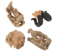 GLEAVI 4pcs Resin Skull Aquarium Decoration Set - Reptile Hideout Cave for Bearded Dragon, Lizard, Snake Terrarium and Fish Tank Landscaping - Includes Primate, Rhino, Goat, Crocodile