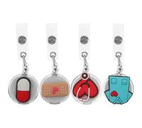 GLEAVI 4pcs Retractable Badge Holder Clips Set with Soft PVC Nursing Badge Reels, Cute Employee Id Card Holders for Pharmacy Technicians and Doctors, Portable Multi-Function Name Tag