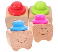 GLEAVI 4pcs Small Wooden Memorial Containers Tooth Saver Boxes with Simple and Generous Look Safe for Fingers and Hands for Keeping First Teeth and Trinkets Random Color