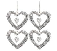 GLEAVI 4PCS Wicker Hearts Wreath: Heart Shaped Rattan Wall Hanging Wreath Ornament for Christmas Wedding and Home and Event Decoration