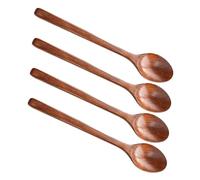 GLEAVI 4pcs Wooden Long Handle Spoons Versatile Kitchen Utensils for Soup Mixing and Serving Elegant Design for Honey Jam and Dessert Practical Cooking Ware