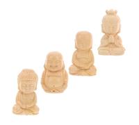 GLEAVI 4pcs Zen Buddha Statue Ornament Set with Intricate Microsculpture Details, Wood Material and Khaki Colour, for Home Decor, Office Desk, Car Dashboard and Buddhist Temple