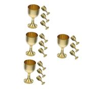 GLEAVI 4sets Vintage Brass Communion Chalice Cups Retro Footed Goblets for Church Rituals Decorative Copper Wine Glasses with Elegant Medieval Design Multipurpose for Holy Communion 4pcs*4