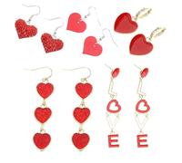 GLEAVI 5 Pairs Red Heart Earrings with Love Letter Rhinestones, Valentine’S Day Wedding Dangle Earrings Set for Women, Romantic Ear Jewelry