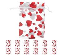 GLEAVI 50pcs Red Heart Drawstring Mesh Bags with Ribbon, Valentine’s Day Mini Packaging Pouches for Jewelry, Candy, Snack Storage and Wedding Party Favors