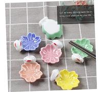 GLEAVI 5Pcs Ceramic Cherry Blossom Chopstick Rack in Rabbit Shape Japanese Style Floral Tableware Supplies for Chopsticks Spoons Forks Portable Lightweight Kitchen Accessory for Home