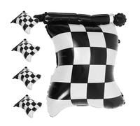 GLEAVI 5pcs Racing Flag Foil Balloons Checkered Pattern Car Theme Balloons for Boys Birthday Party Decorations Indoor Outdoor Use Interactive Fun Element for Events