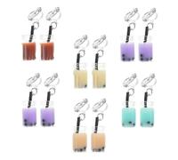 GLEAVI 6 Pairs Milk Tea Pendant Earrings Clip-on Ear Jewelry Plastic Pearl Bubble Tea Drink Charms Mixed Colors Non-Pierced for Women