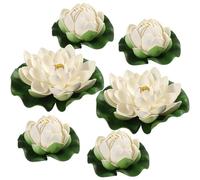 GLEAVI 6 Pcs White Artificial Lotus: Floating Water Lilies for Pond Decor - Zen Garden Fish Tank Accessories Pool Party (7 And 4 Inch)
