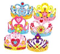 GLEAVI 6 Sets DIY Birthday Crown Craft Kit Lightweight Non Woven Party Crowns for Educational Hands Creative Supplies for Birthday Decorations and Photo Props