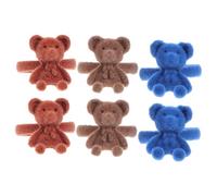 GLEAVI 6pcs Cute Flocked Bear Rings Adjustable Plush Bear Jewelry for Women Adorable Cartoon Animal Accessories Blue Brown Burgundy for Parties Everyday Wear