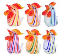 GLEAVI 6pcs Hand Blown Rooster Figurines Glass Animal Statues Miniature Chicken Handmade Glass Animal Figurine for Farm Thanksgiving Centerpiece