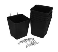 GLEAVI 6pcs Pegboard Bins with Metal Hooks Plastic Peg Board Organizer Accessories for Tool Storage Garage Workshop Wall Mounted Storage