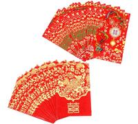 GLEAVI 80pcs Mini Money Pouches Chinese Red Envelopes Set with Peony and Phoenix Designs, Portable Festive Coin Bags for Wedding and Lunar New Year Giving