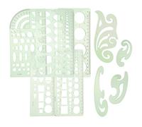 GLEAVI 9pcs Geometric Stencils Drawing Templates Set with Circle and Oval Plastic Rulers for Technical Drafting, Shape Guides for Artists and Office Use