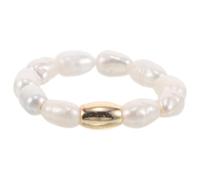 GLEAVI Adjustable Freshwater Pearl Stacking Ring for Women - Dainty White Beaded Statement Ring, Minimalist June Birthstone Jewelry for Weddings and Everyday Wear