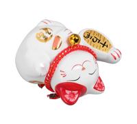 GLEAVI Adorable Maneki Neko Coin Bank Ceramic Fortune Cat Figurine Playful Feng Shui Decor Effortless Savings for Home Office Lucky for Fortune White