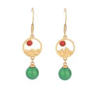 GLEAVI Agate Earrings Dangle Drop with Emerald Accent Natural Stone Vintage Chinese Style for Women Retro Jewelry