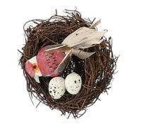 GLEAVI Artificial Bird Nest with Faux Bird and 2 Eggs Rattan Woven Photography Prop Easter Decoration for Garden and Home Display Random Color
