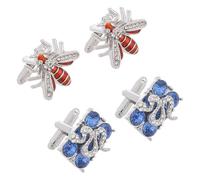 GLEAVI Bee Design Rectangular Rhinestone Cufflinks for Men, 2 Pairs Metal Bee Shirt Accessories, Retro Tuxedo Buttons and Clothes Jewelry for Formal Shirts