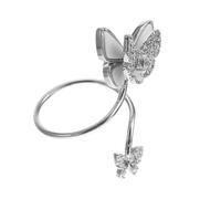 GLEAVI Butterfly Nail Art Ring for Women Silver Color with Pearl Shell and Zirconia Decoration Creative Finger Nail Jewelry Accessory for Manicure