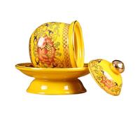 GLEAVI Ceramic Offering Water Cup for Buddhist Worship, Yellow Classic