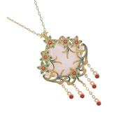 GLEAVI Chinese Lock Necklace Pendant with Enamel Painting 24k Gold Plated Jade Necklace for Women Vintage Clavicle Chain Jewelry