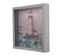 GLEAVI Coastal Nautical Shadow Box Frame with Soft Glow Wall Decor Effect, Wooden Vintage Rustic Lighthouse Sea Glass Light for Bathrooms and Tabletop Decor, Serene Lighting Experience