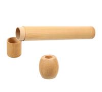 GLEAVI Compact Bamboo Toothbrush Holder for Travel and Bathrooms, Lightweight Plastic round Storage Stand with Rustic Khaki Design, Practical Toothbrush Case with Excellent Workmanship