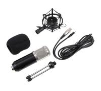 GLEAVI Condenser Microphone Kit 3.5mm Wired Connection, 48V, Black Silver Mesh Head Microphone Set for Live Broadcast, KTV Singing, and Recording