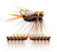 GLEAVI Copper Head Nymph Fishing Hooks 12pcs with Peacock Plume Suitable for Fresh and Salt Water, for Outdoor Fishing of Northern Pike and Other Larger Species