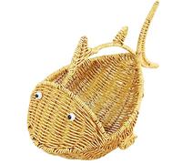 GLEAVI Creative Imitation Rattan Fish Shaped Storage Basket Flat Stable Base Candy and Cookie Organizer Decorative Woven Fruit Container for Kitchen and Living Room