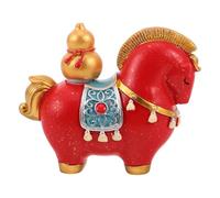 GLEAVI Creative Red Resin Horse Figurine Zodiac Decoration with Lucky Charm Bag, Small Inspirational Resin Animal Statue for Home and Office Festival Accent