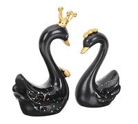 GLEAVI Creative Resin Swan Figurine Ornaments Delicate Nordic Style Cake Decorations and Home Desk Accessories for Photography Props and Garden Embellishment Black Swan Pair