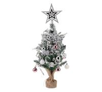 GLEAVI Elegant Flocking Mini Christmas Tree Silver Tabletop Sculpture with Pinecones Ball Bowknot Ornament Neutral White Snowkissed Xmas Table Decorations for Indoor Cabinet Mantel