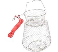 GLEAVI Foldable Fishing Basket 33Cm Zinc-Coated Metal Fish Catch Net Portable Mesh Fish Basket with Rope for Stream Sea Fishing Random Color Random Color