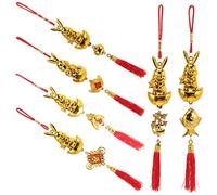 GLEAVI Golden Chinese Style Rabbit Hanging Ornaments 6pcs Plastic Small Rabbit Pendants for Spring Festival and Year round Use for Bonsai and Entrance Decoration
