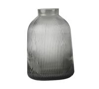 GLEAVI Gradient Nordic Style Glass Vase Small Vertical Stripe Electroplated Deep Grey Decorative Flower Arrangement Pot for Home and Hotel Living Decor