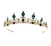 GLEAVI Green Rhinestone Crown Headband for, Bridal Shiny Hair Accessory with Medium Olive Green Design, Wedding Rhinestone Tiara for Brides and Flower