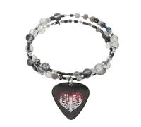 GLEAVI Guitar Pick Bracelet Punk Heart and Gothic Skeleton Skull Design Handmade Beaded Wristband for Music Lovers Elastic Charm Bracelet for Men Women