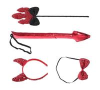 GLEAVI Halloween Devil Costume Kit for Women and Featuring Sparkly Horn Hair Hoop, Adjustable Bow Tie, Bendable Demon Tail, and Lightweight Trident Wand for Party and Carnival Role Play