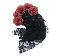 GLEAVI Halloween Rose Veil Headband with Lace Cosplay Accessory for Parties Costume Events and Masquerades Romantic Floral Design with Attached Roses and Mesh