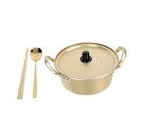 GLEAVI Heat Resistant Korean Ramen Pot with Aluminum Binaural Design Instant Noodle Pan with Gold Spoon and Chopsticks Nonstick Surface for Easy Cleaning Portable Kitchen Cooking Pot